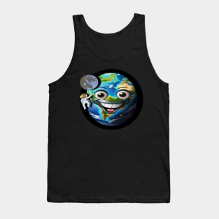 The astronaut hanging on the moon in front of the cute Earth Tank Top